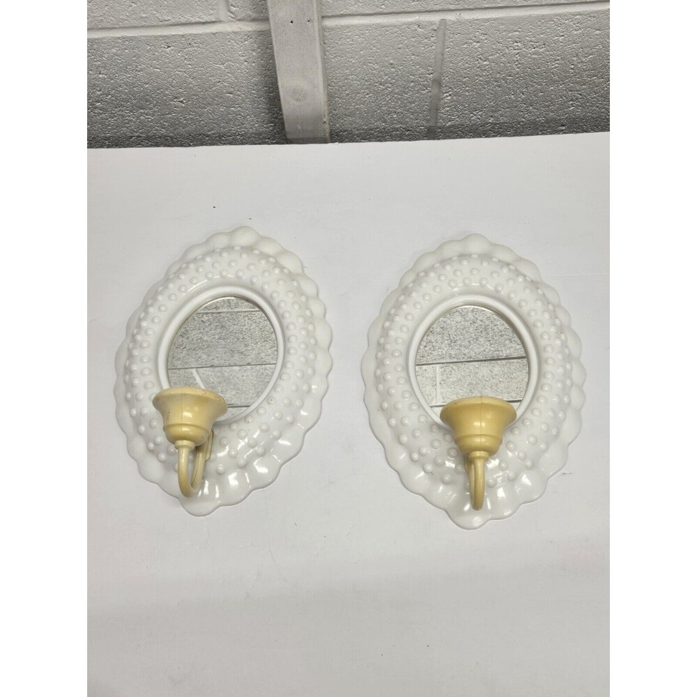 Vntg Home Interiors Homco Burwood Mirrored Sconces Candle Holders White Hobnail
